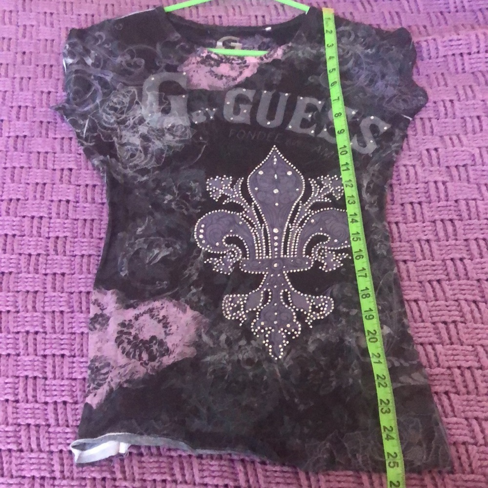 G by Guess slightly sheer T shirt with rhinestones - Picture 3 of 5